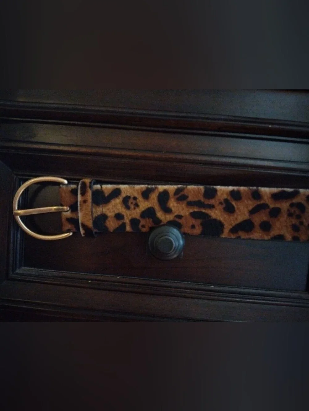 CABI Leopard Print Calf Hair Genuine Leather Belt (Size:M)